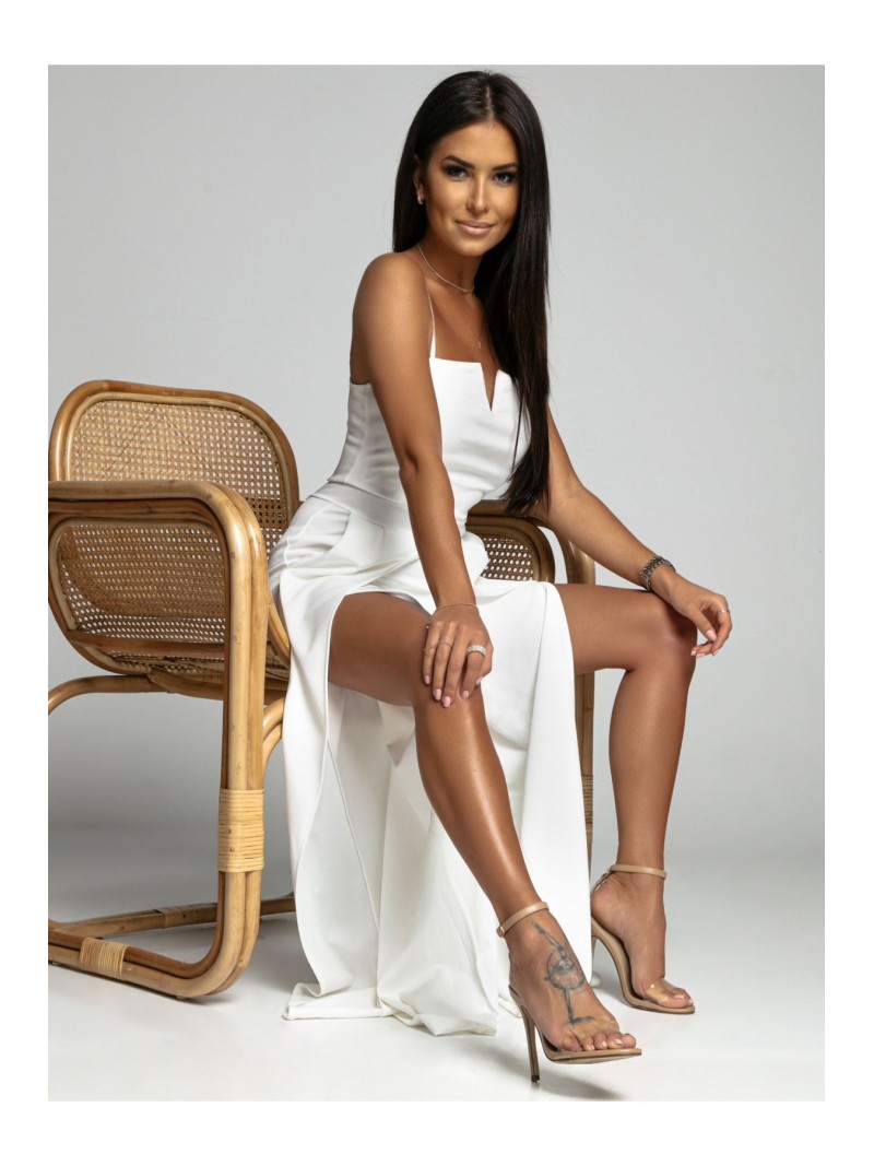 Elegant jumpsuit with straps and slits, white AZRT035